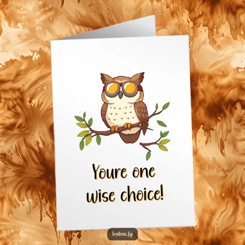Funny Free Printable Congratulations Card: A brave owl in goggles surveying from a branch, symbolizing a clear view of success.