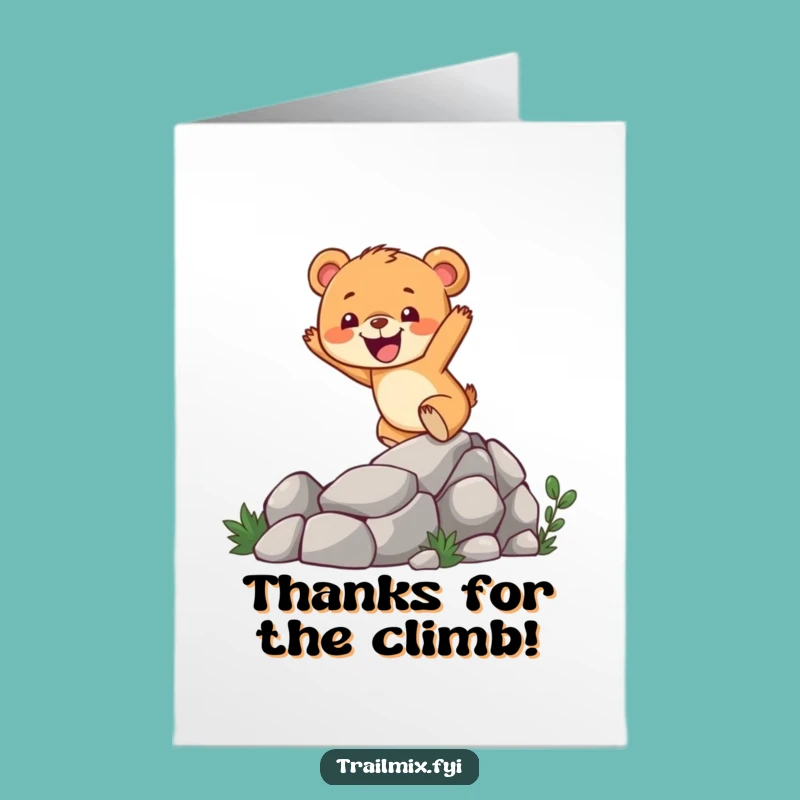 Free Printable Funny Bear Cub Climbing Thank You Card - Grateful Downloadable Gift