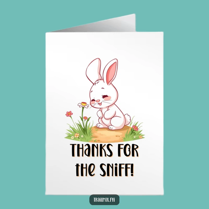 Free Printable Funny Rabbit Sniffing Flower Thank You Card - Charming Downloadable Gift