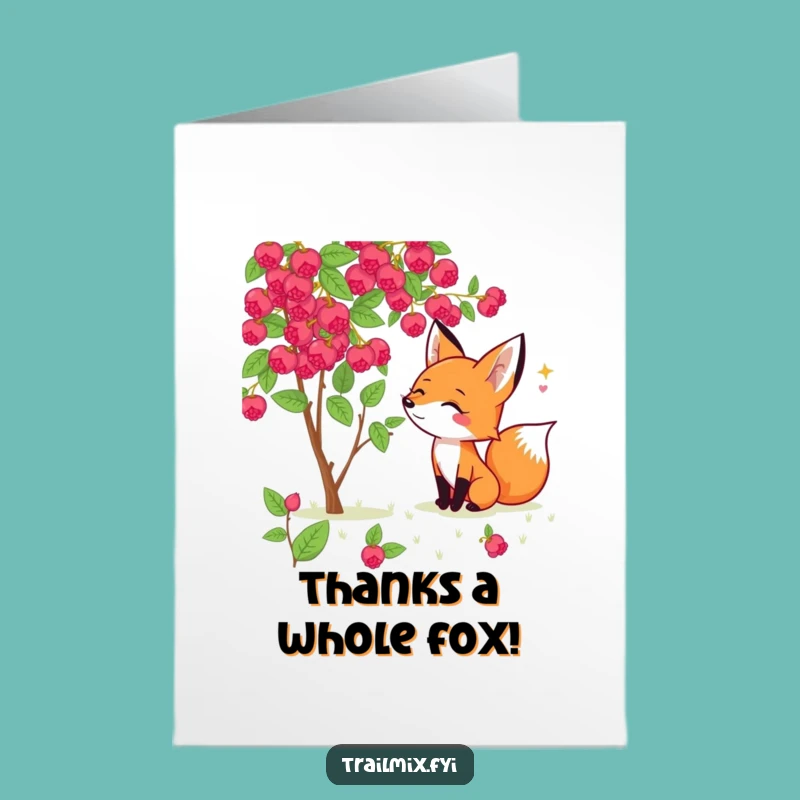 Free Printable Thank You Card: Cheerful Fox Berry Sniff, Downloadable Greeting for Sweet Thanks