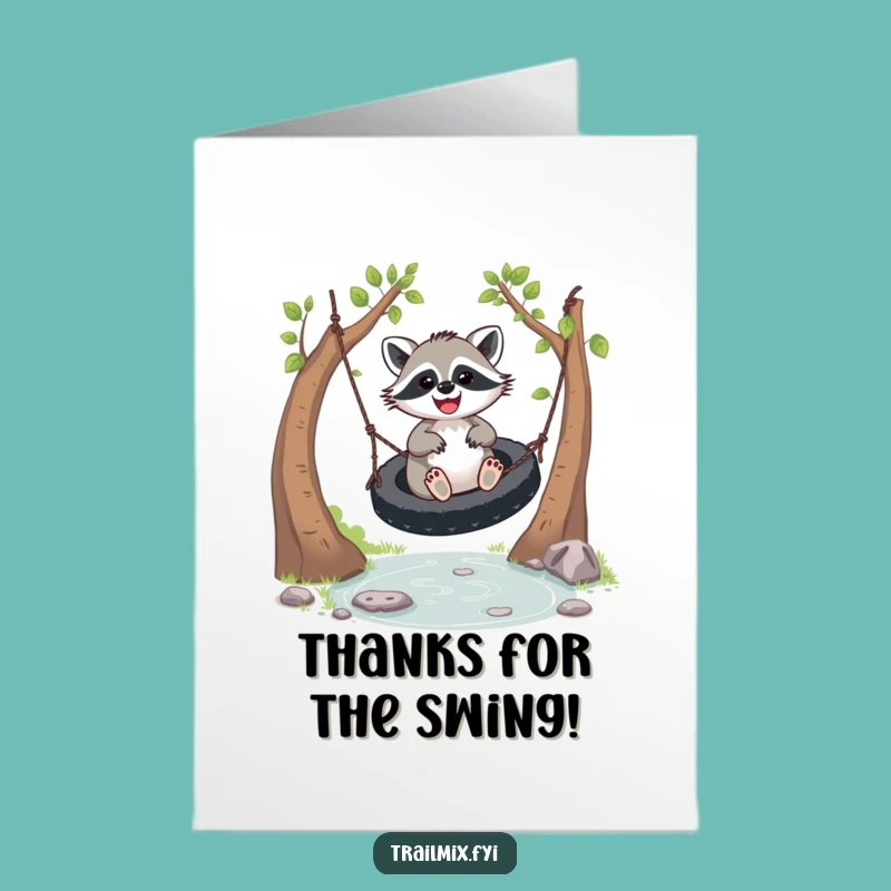 Free Printable Thank You Card: Raccoon's Joyful Swing - Funny Downloadable Gift