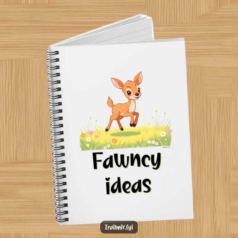 Funny deer fawn notebook featuring a gleeful fawn bounding through a sunlit meadow, inspiring wild thoughts and notes.