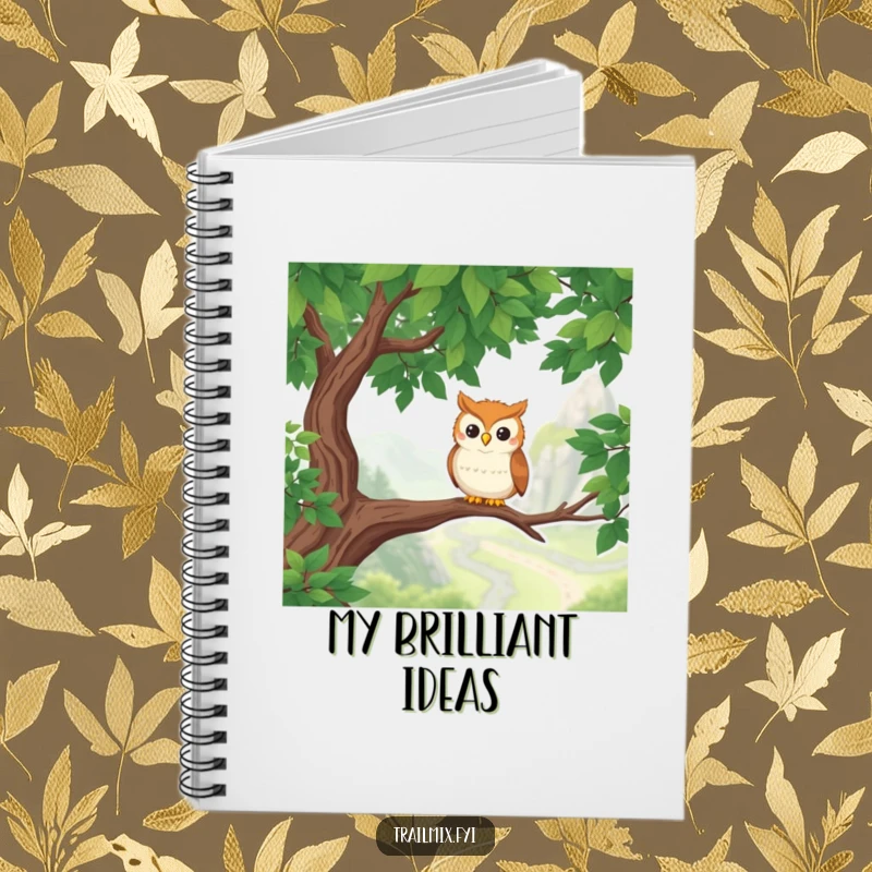Funny Owl Notebook: A wise owl watches over a scenic hiking route from a branch, perfect for jotting down notes and ideas.