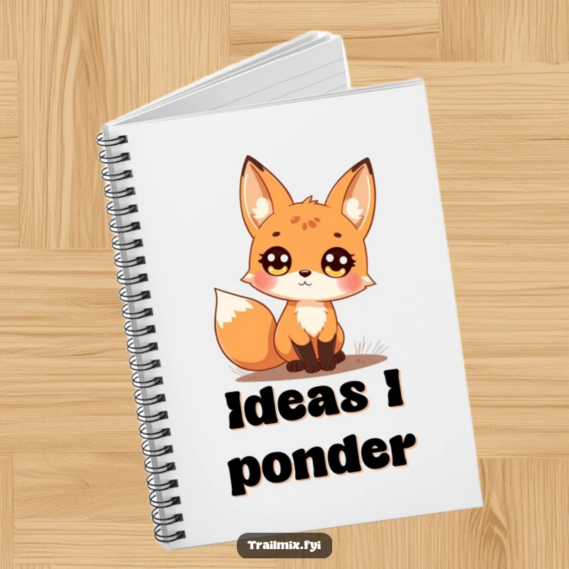Funny notebook cover featuring a curious fox on a trail, looking up with large, bright eyes, ready for your notes.