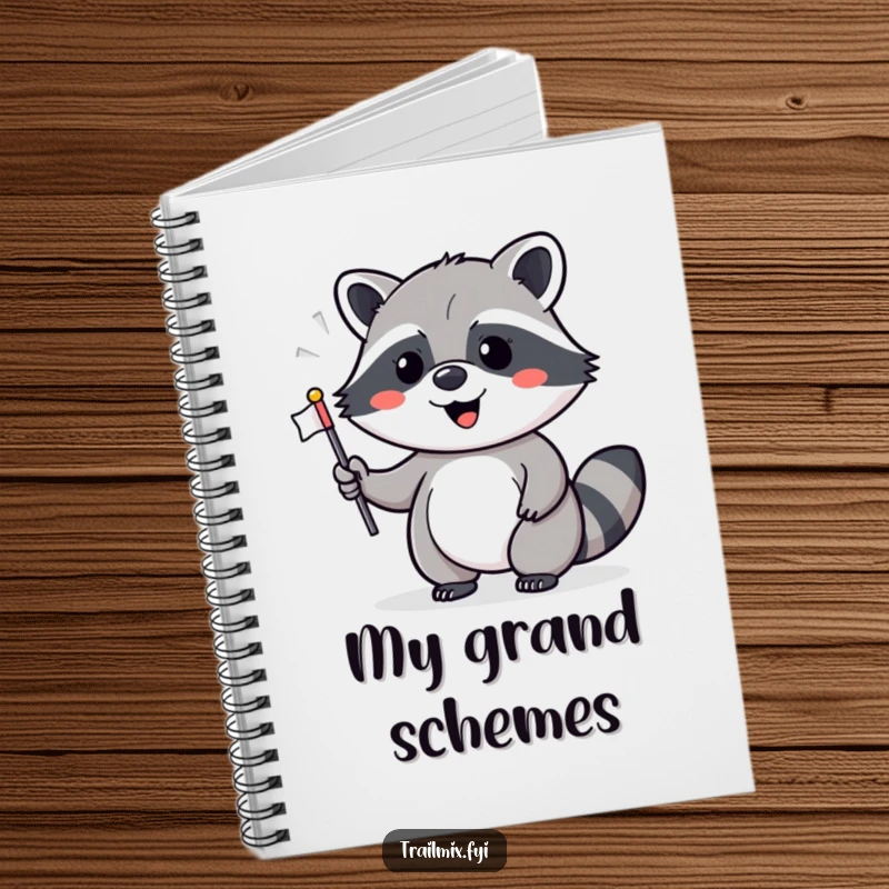 Funny notebook cover with a cheerful raccoon waving a flag, perfect for notes and a delightful funny gift.