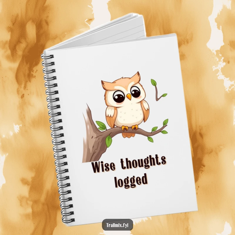 Funny notebook featuring a smiling owl watching the trail from a branch, perfect for jotting down observations.