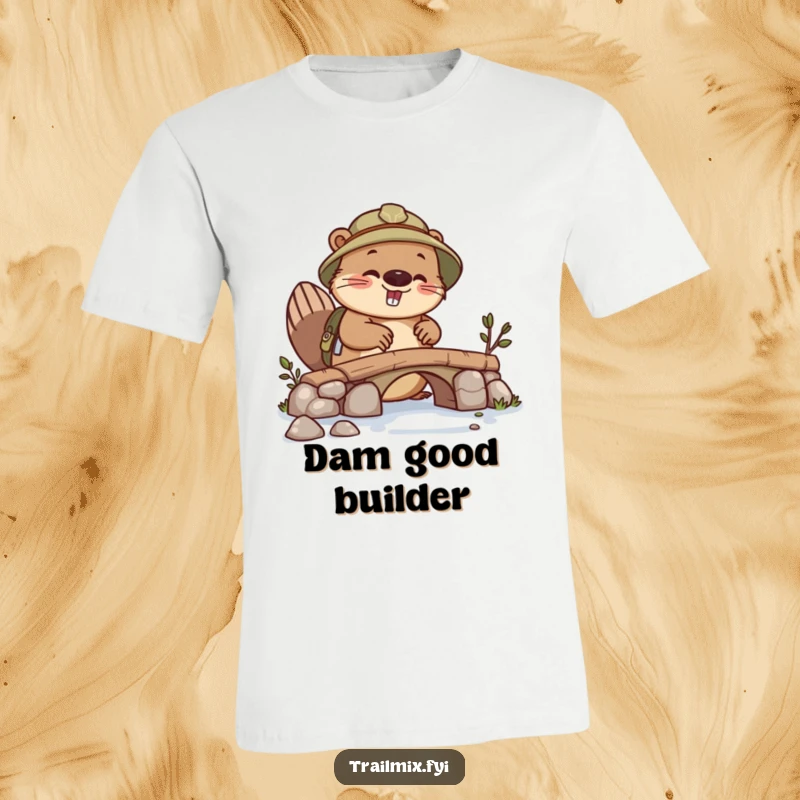 Funny beaver explorer t-shirt, actively building a bridge, busy and focused, great for hobbyists and builders.