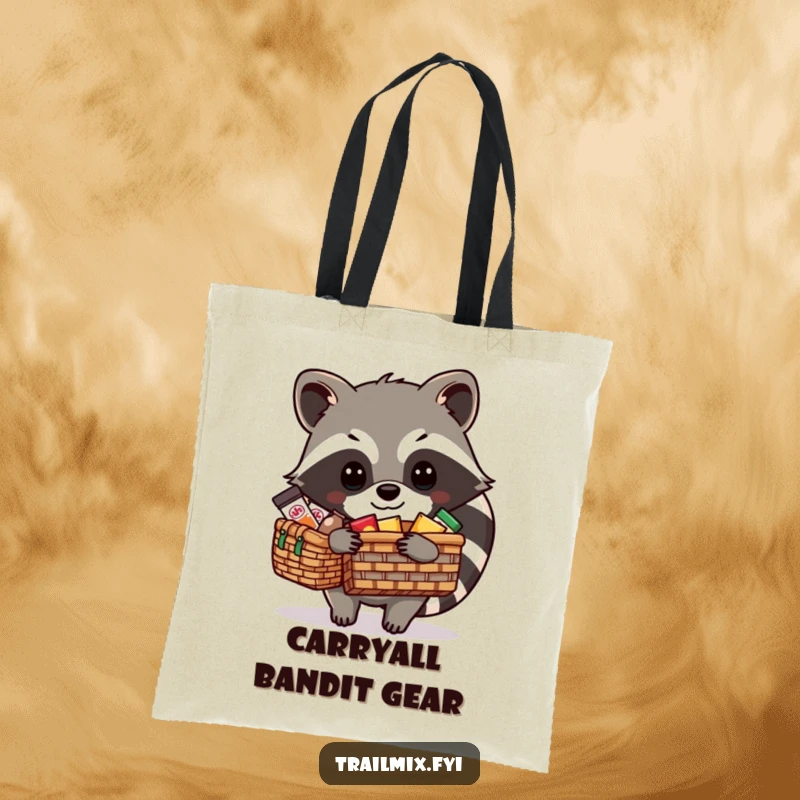 Funny Raccoon Tote Bag: A resourceful raccoon is skillfully packing a picnic basket with various snacks, ready to be carried anywhere.