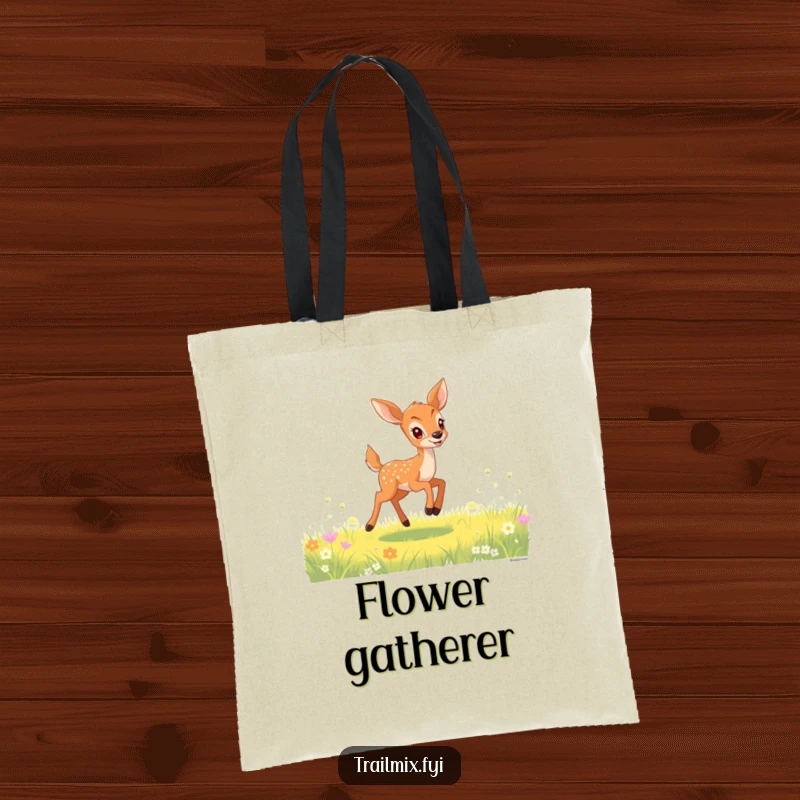 Funny deer fawn tote bag depicting a gleeful fawn bounding through a sunlit meadow, perfect for carrying your wild treasures.