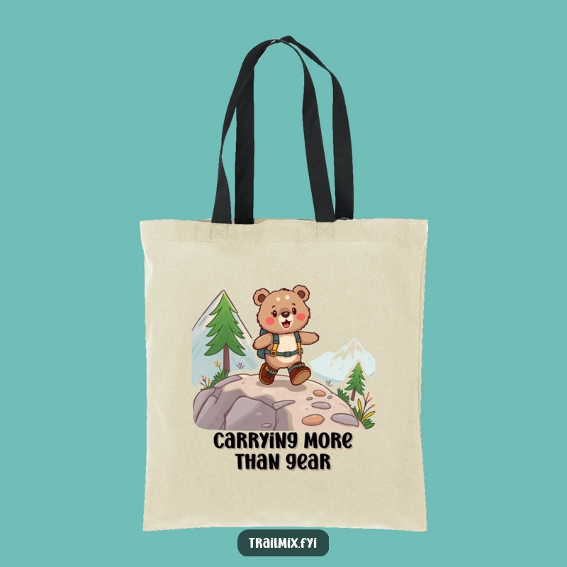 Funny Hiking Bear Tote Bag: Joyful Trail Companion, Ideal Funny Gift for Essentials
